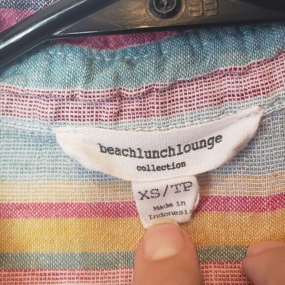 BEACHLUNCHLOUNGE Linen-Blend Striped Knot Front Button Down Shirt XS - Picture 5 of 6